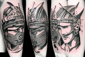 a gladiator and a samurai in the desert tattoo idea