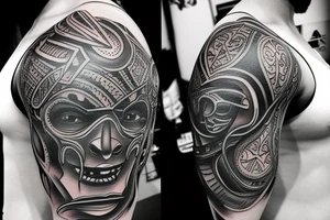 Black&gray samoray warrior tattoo idea