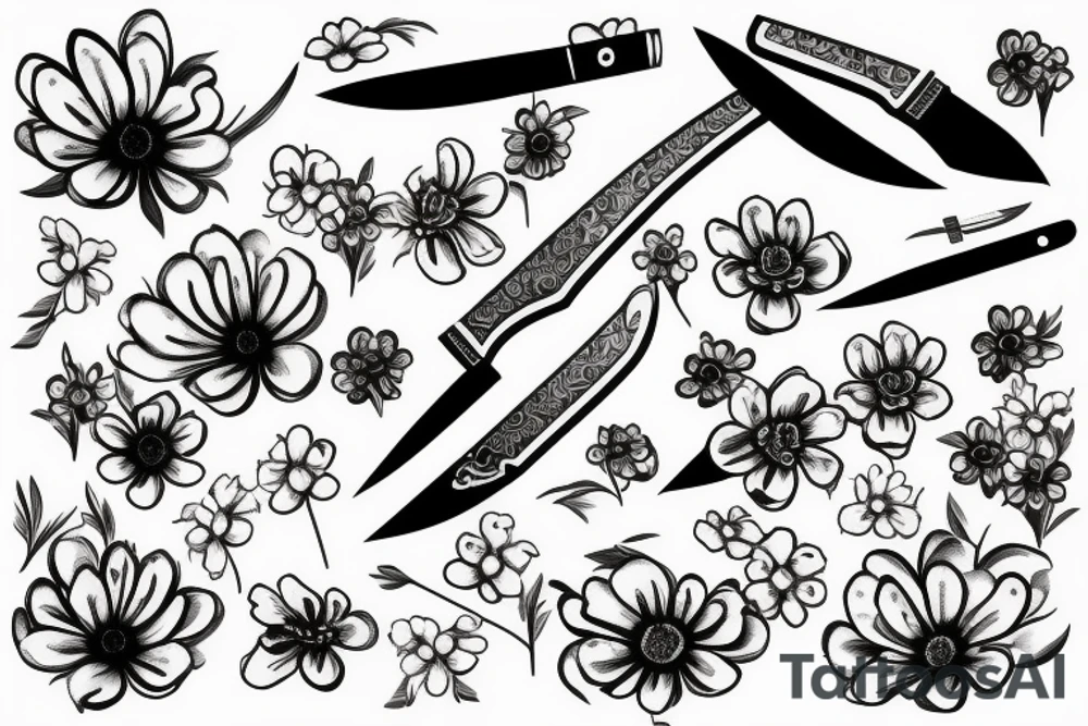 Japanese knife with flowers on it tattoo idea