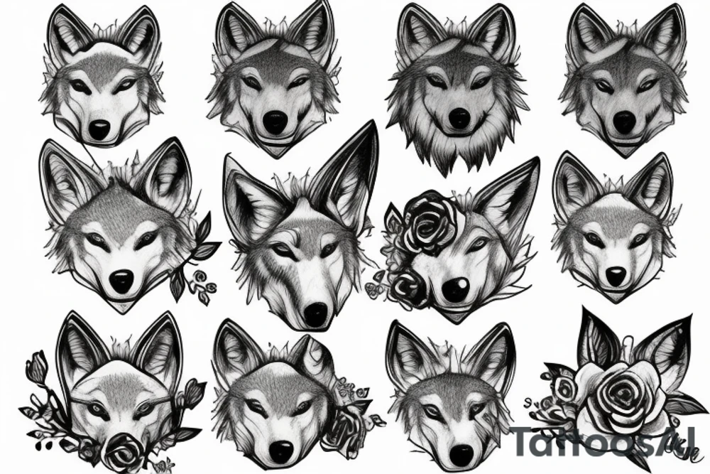 wolf made of roses tattoo idea