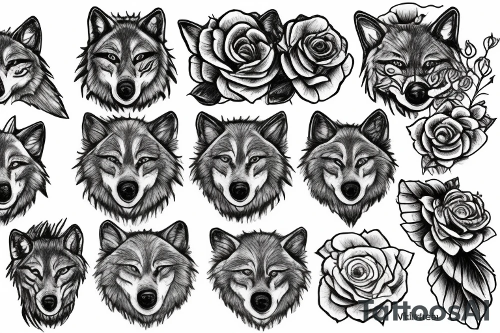 wolf made of roses tattoo idea