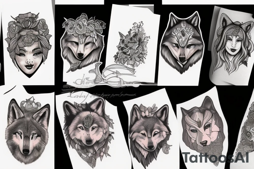 a woman with the head of a wolf tattoo idea