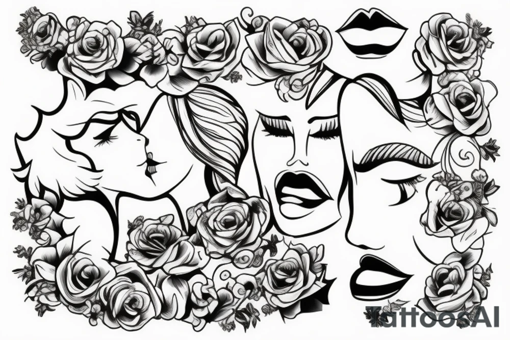 two woman kissing tattoo idea