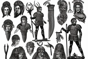 a drawing of alexander the great and his medusa armor tattoo idea