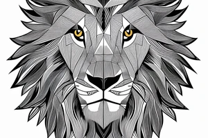 Geometric lion portrait with confident look in eyes and mouth open tattoo idea