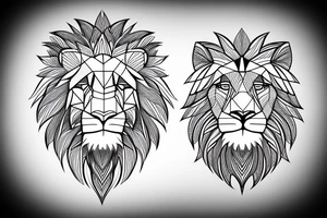 Geometric lion portrait with confident look in eyes and mouth open tattoo idea