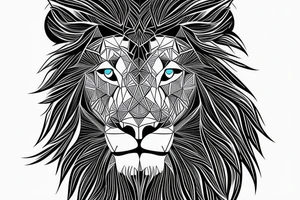 Geometric lion portrait with confident look in eyes and mouth open tattoo idea