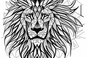 Geometric lion portrait with confident look in eyes and mouth open tattoo idea