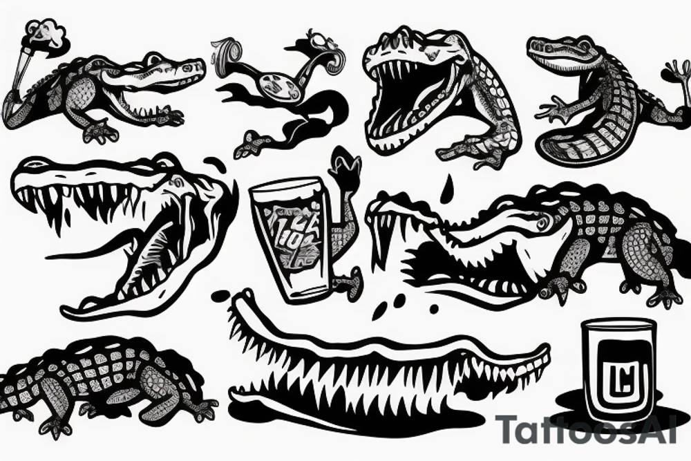 crocodile holding a beer tattoo idea