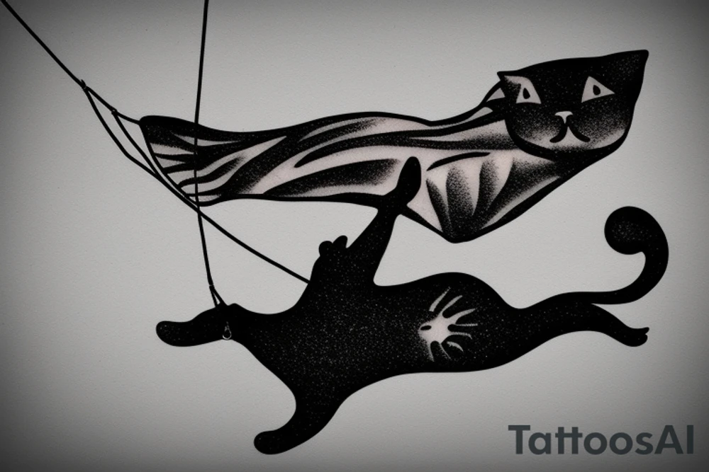 A cat flying in desert on a kite tattoo idea