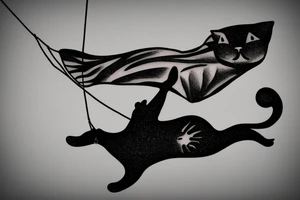 A cat flying in desert on a kite tattoo idea