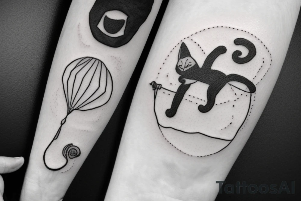 A cat flying in desert on a kite tattoo idea
