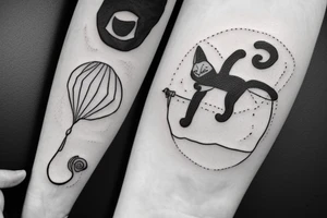 A cat flying in desert on a kite tattoo idea