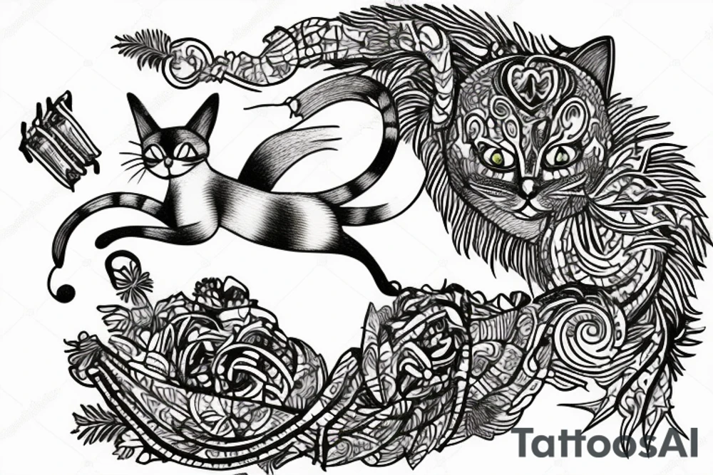 A cat flying in desert on a kite tattoo idea