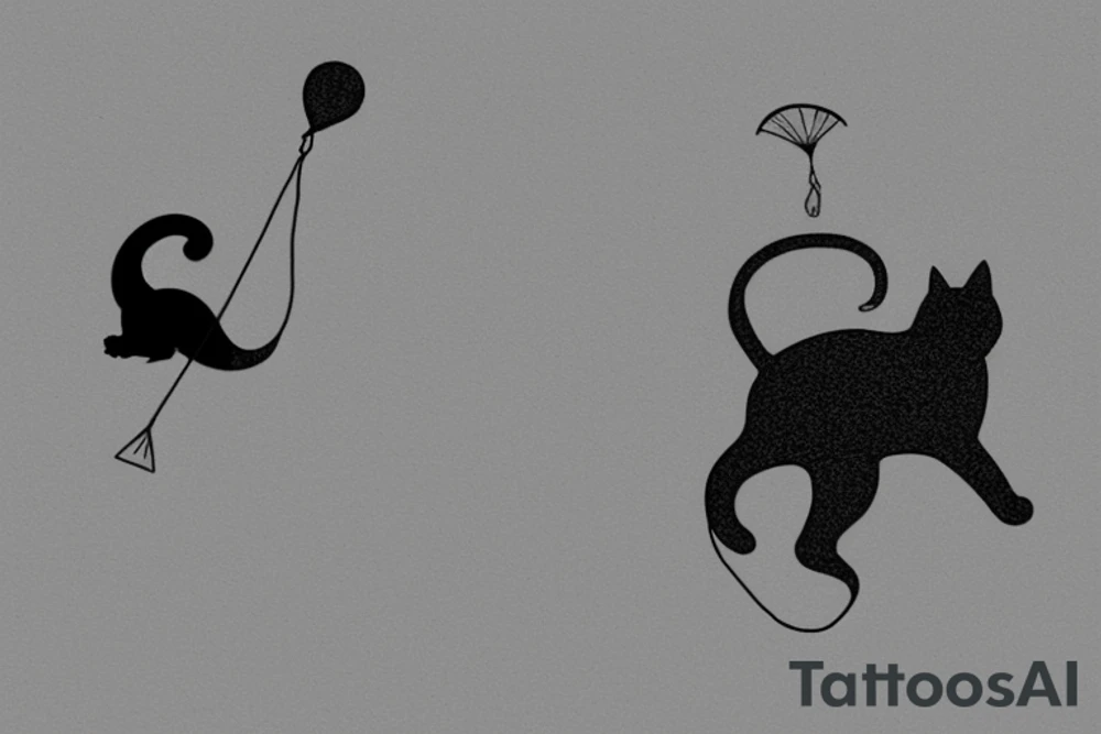 A cat flying in desert on a kite tattoo idea