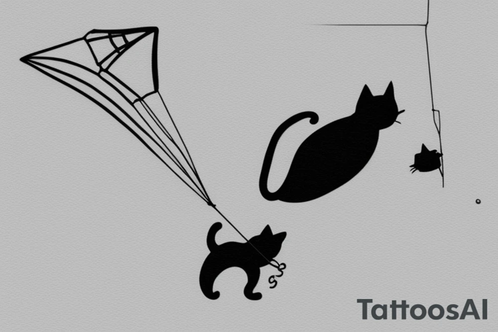 A cat flying in desert on a kite tattoo idea