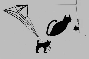 A cat flying in desert on a kite tattoo idea