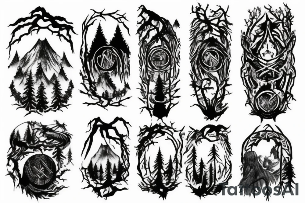 Lord of the rings with a forest background tattoo idea