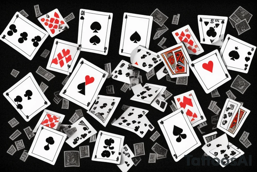 Man throwing playing cards on the table tattoo idea