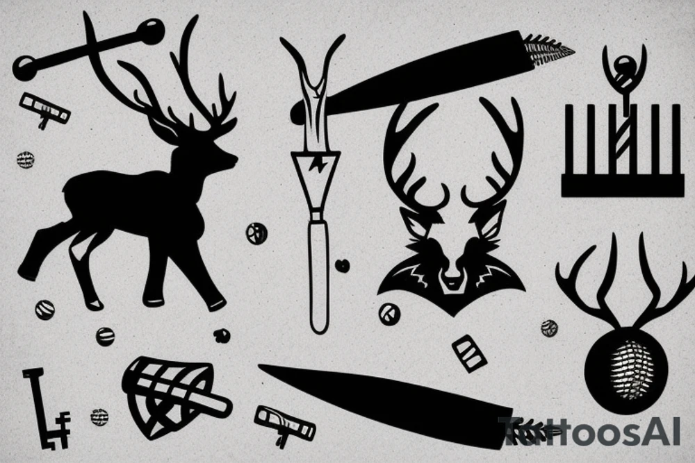 A stag playing baseball with a key as a bat tattoo idea