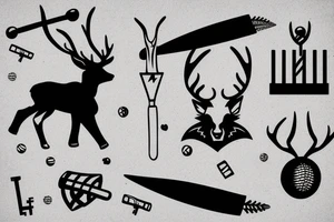 A stag playing baseball with a key as a bat tattoo idea