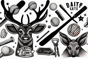 A stag playing baseball with a key as a bat tattoo idea