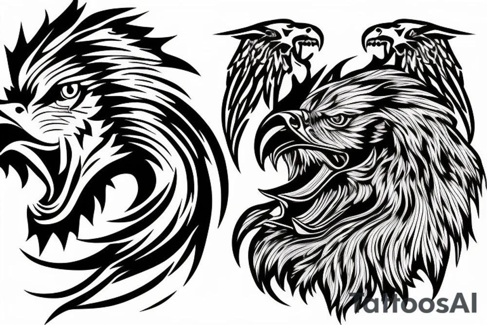 Arm sleeve Bald Eagle, lion, with wolf on motorcycle tattoo idea