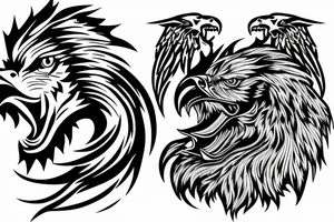Arm sleeve Bald Eagle, lion, with wolf on motorcycle tattoo idea