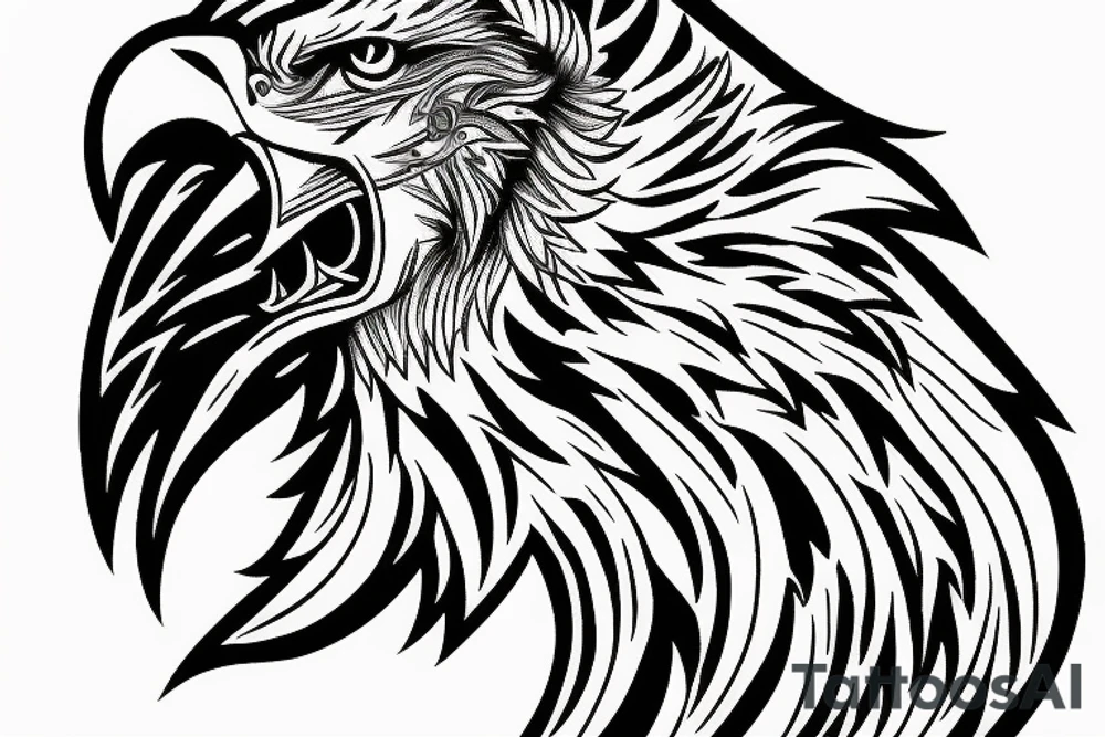 Arm sleeve Bald Eagle, lion, with wolf on motorcycle tattoo idea