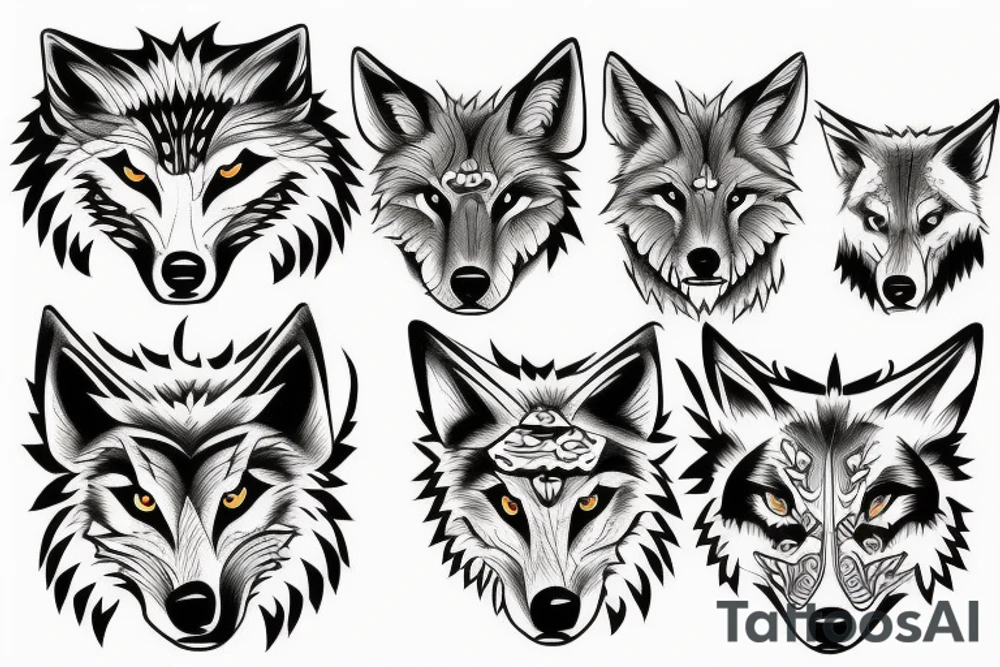 3 wolves in japanese style tattoo idea