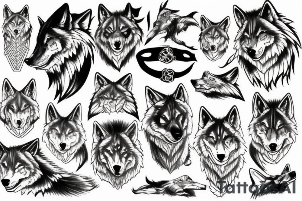 3 wolves in japanese style tattoo idea