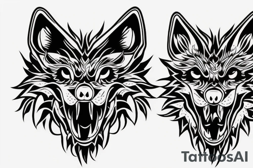 3 wolves heads in japanese style tattoo idea