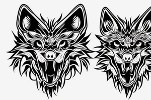 3 wolves heads in japanese style tattoo idea