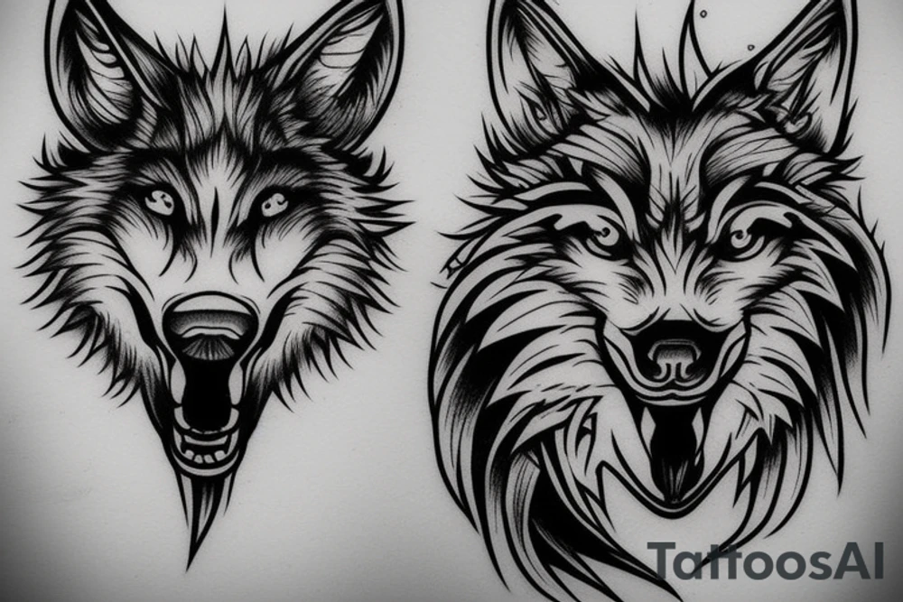3 wolves heads in japanese style tattoo idea