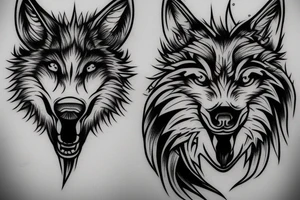 3 wolves heads in japanese style tattoo idea