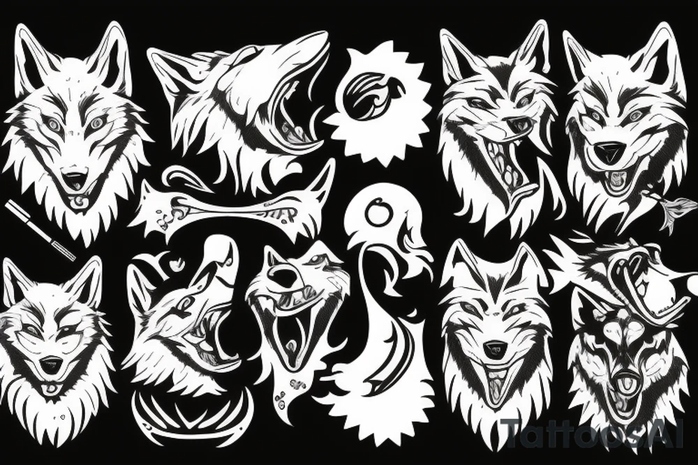 3 wolves heads tattoo idea
