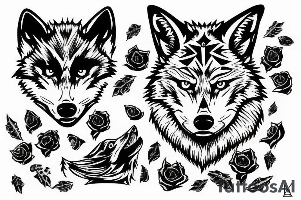 3 wolves heads tattoo idea