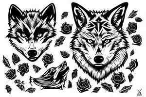 3 wolves heads tattoo idea