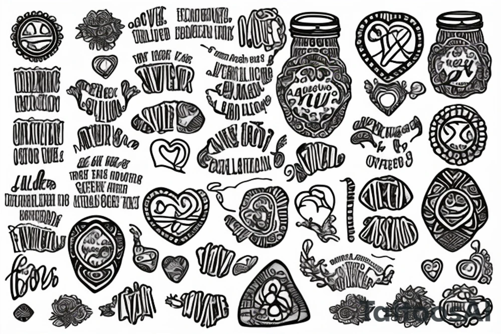 A mason jar filled with river stones and a label that says love everything. tattoo idea