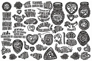 A mason jar filled with river stones and a label that says love everything. tattoo idea