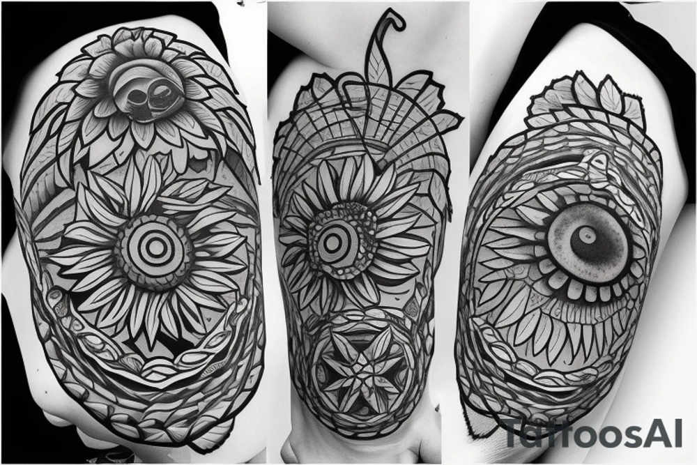 Ufo, sunflower, mailbox tattoo idea