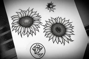 Ufo beaming on a sunflower and a mailbox tattoo idea