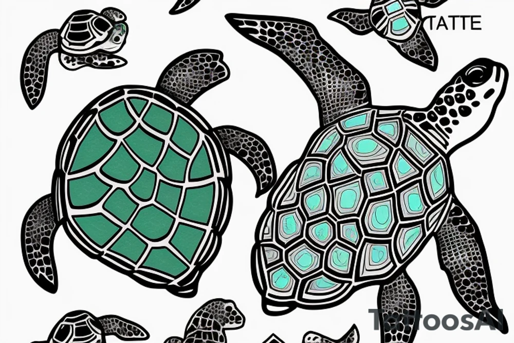 Sea turtle with the name Taika and date 11/08/18 tattoo idea