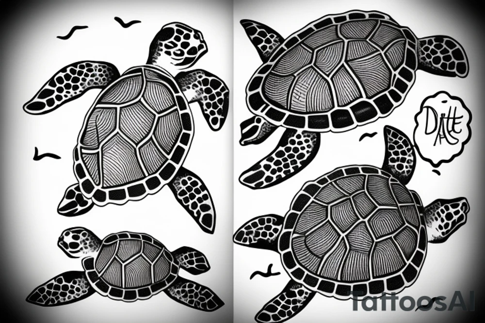 Sea turtle with the name Taika and date 11/08/18 tattoo idea
