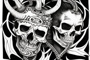 a skull that has covered on his eyes with devil horn. The skull has a third eye tattoo idea