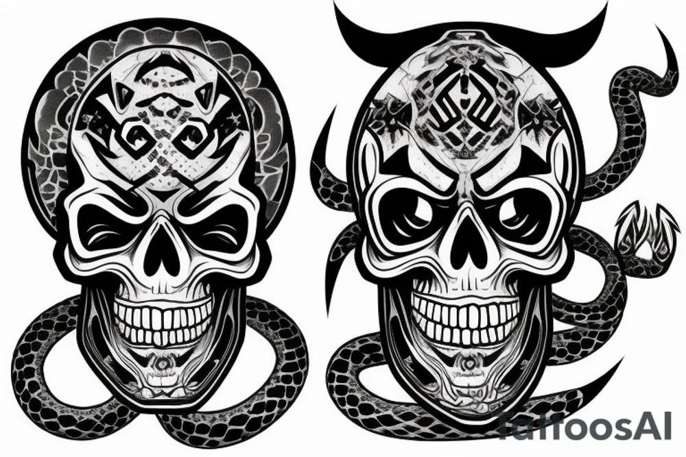 skull oni with python code tattoo idea