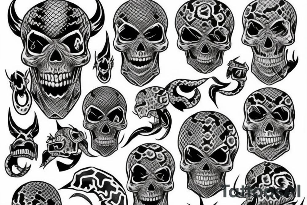 skull oni with python code tattoo idea