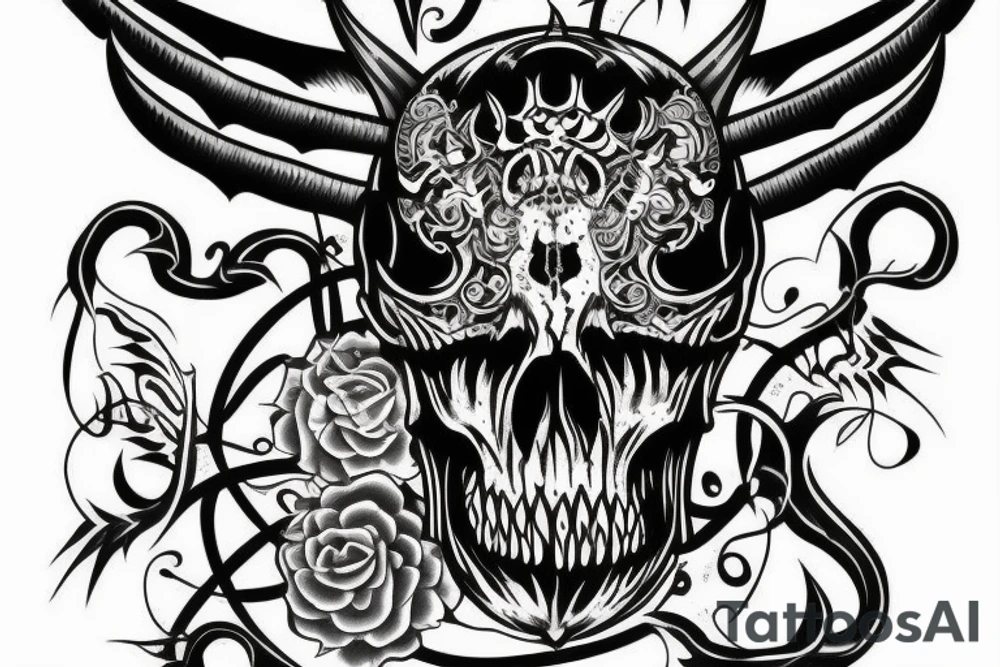 devil skull with code tattoo idea