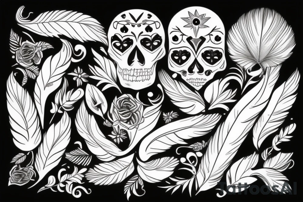 skull feather tattoo idea