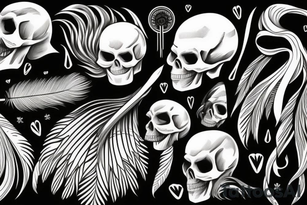 skull feather tattoo idea